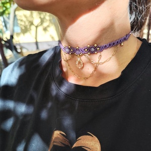 Ametiszt makramé nyaklánc, choker - esküvő - ékszer - nyaklánc - Meska.hu