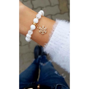 Arany szín hópihe ásványkarkötő, Ékszer, Karkötő, Gyöngyös karkötő, , MESKA