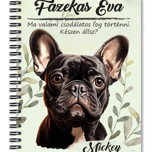 Személyre szabható - Fekete francia bulldog portré mintás A5-ös füzet, Otthon & Életmód, Papír, írószer, Jegyzetfüzet & Napló, , MESKA