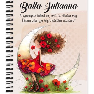 Személyre szabható - Aranyos pipacs tündérlány és a hold mintás A6-os füzet, Otthon & Életmód, Papír, írószer, Jegyzetfüzet & Napló, , MESKA