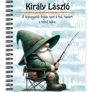 Személyre szabható - Türelmes horgász manó mintás A5-ös füzet, Otthon & Életmód, Papír, írószer, Jegyzetfüzet & Napló, , MESKA