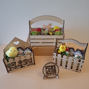 Lézervágott ajándék virágos kosár, Ünnepi díszek, dekorációk, Húsvéti díszek és dekorációk, Húsvéti kosár, Famegmunkálás, MESKA