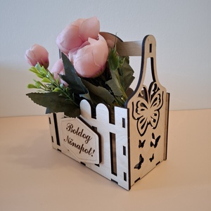 Lézervágott ajándék virágos kosár - ünnepi díszek, dekorációk - húsvéti díszek és dekorációk - húsvéti kosár - Meska.hu