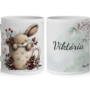 Névvel kérhető - Cuki téli nyuszi bögrében mintás bögre, Otthon & Életmód, Konyhafelszerelés, tálalás, Tálalás, Bögre & Csésze, , MESKA