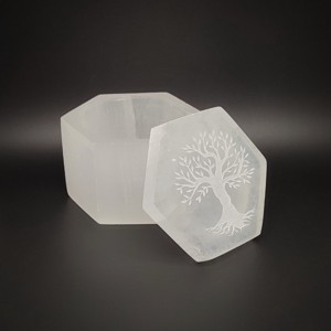 Szelenit doboz hatszög életfa fehér 6x8cm - kellékek & szerszámok - ásvány alapanyag - szelenit korong - Meska.hu