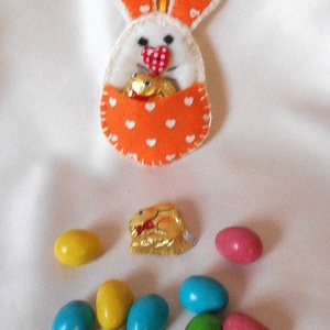 Zsebes nyuszi barkácsfilcből (narancssárga) - otthon & életmód - dekoráció - fali és függő dekoráció - függődísz - Meska.hu