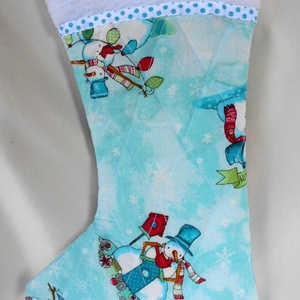 Mikulás csizma hóemberes (türkiz-fehér) - karácsony - mikulás - mikulás zsák - Meska.hu