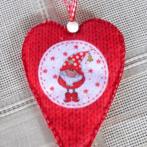 Piros - manótélapós szív alakú dísz (kötött mintás) - karácsony - karácsonyi lakásdekoráció - karácsonyfadíszek - Meska.hu