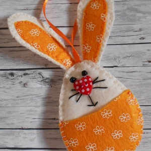 Zsebes nyuszi barkácsfilcből (narancssárga), Otthon & Életmód, Dekoráció, Fali és függő dekoráció, Függődísz, Varrás, MESKA