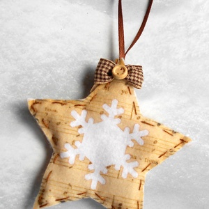 Kottamintás csillag karácsonyfadísz barna kockás masnival, Karácsony, Karácsonyi lakásdekoráció, Karácsonyfadíszek, Varrás, MESKA