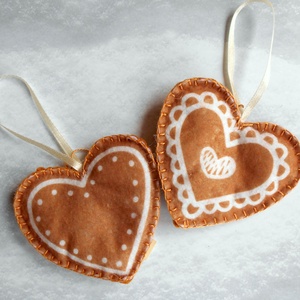 2 db-os mézeskalács filc karácsonyfadísz, Karácsony, Karácsonyi lakásdekoráció, Karácsonyfadíszek, Varrás, MESKA