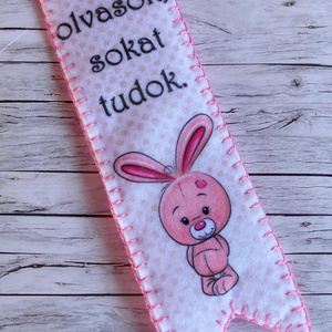 Nyuszis könyvjelző (rózsaszín)  - könyv & zene - könyvjelző - Meska.hu