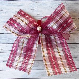 Country stílusú kockás csipeszes masni, karácsonyfára (bordó-fehér) 14 db - karácsony - karácsonyi lakásdekoráció - karácsonyfadíszek - Meska.hu