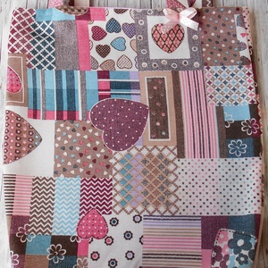 Pasztell színű szív-virág patchwork mintás bevásárló táska/szatyor, Táska & Tok, Bevásárlás & Shopper táska, Shopper, textiltáska, szatyor, Varrás, Meska