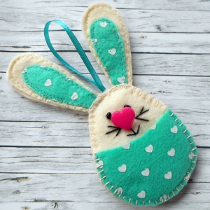 Zsebes nyuszi barkácsfilcből (türkizzöld), Otthon & Életmód, Dekoráció, Fali és függő dekoráció, Függődísz, Varrás, MESKA