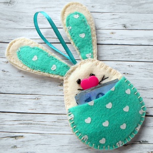 Zsebes nyuszi barkácsfilcből (türkizzöld) - otthon & életmód - dekoráció - fali és függő dekoráció - függődísz - Meska.hu