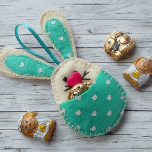 Zsebes nyuszi barkácsfilcből (türkizzöld) - otthon & életmód - dekoráció - fali és függő dekoráció - függődísz - Meska.hu