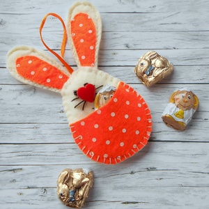 Zsebes nyuszi barkácsfilcből (élénk narancs) - otthon & életmód - dekoráció - fali és függő dekoráció - függődísz - Meska.hu