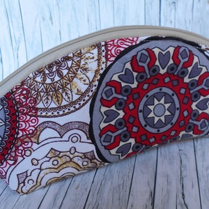 Mandala mintás (piros-drapp-szürke-okker) neszesszer/ceruzatartó, Táska & Tok, Neszesszer, Varrás, MESKA