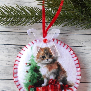 Cica-karácsony: kör alakú karácsonyfa dísz 1., Karácsony, Karácsonyi lakásdekoráció, Karácsonyfadíszek, Varrás, MESKA