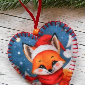 Cuki, mosolygós róka mintás szív alakú karácsonyfadísz III. - Meska.hu
