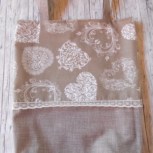 Vintage hangulatú szívecske mintás táska/szatyor nylon csipkével , Táska & Tok, Bevásárlás & Shopper táska, Shopper, textiltáska, szatyor, Varrás, MESKA