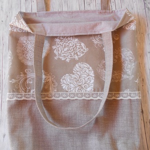Vintage hangulatú szívecske mintás táska/szatyor nylon csipkével  - táska & tok - bevásárlás & shopper táska - shopper, textiltáska, szatyor - Meska.hu