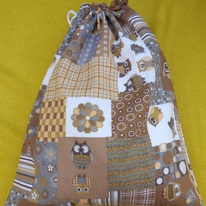 Barna bagoly mintás patchwork hatású péksüteményes zsák - otthon & életmód - konyhafelszerelés, tálalás - konyhai tárolás - kenyértartó - Meska.hu