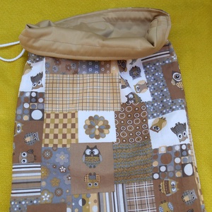 Barna bagoly mintás patchwork hatású péksüteményes zsák - otthon & életmód - konyhafelszerelés, tálalás - konyhai tárolás - kenyértartó - Meska.hu