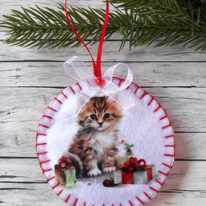 Cica-karácsony: kör alakú karácsonyfa dísz 2., Karácsony, Karácsonyi lakásdekoráció, Karácsonyfadíszek, Varrás, MESKA