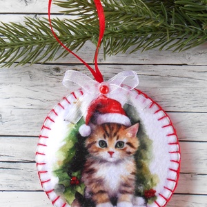 Cica-karácsony: kör alakú karácsonyfa dísz 3., Karácsony, Karácsonyi lakásdekoráció, Karácsonyfadíszek, Varrás, MESKA