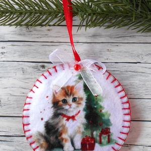 Cica-karácsony: kör alakú karácsonyfa dísz 4., Karácsony, Karácsonyi lakásdekoráció, Karácsonyfadíszek, Varrás, MESKA