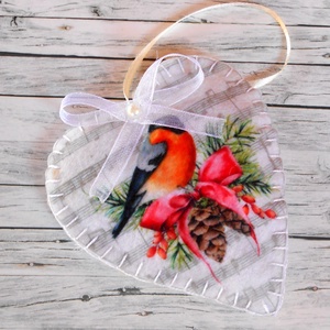 Vintage stílusú szív alakú karácsonyfadísz (süvöltő), Karácsony, Karácsonyi lakásdekoráció, Karácsonyfadíszek, Varrás, MESKA