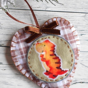 Dínókarácsony 1. kockás szív alakú karácsonyfadísz , Karácsony, Karácsonyi lakásdekoráció, Karácsonyfadíszek, Varrás, MESKA