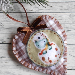 Dínókarácsony 2. kockás szív alakú karácsonyfadísz , Karácsony, Karácsonyi lakásdekoráció, Karácsonyfadíszek, Varrás, MESKA