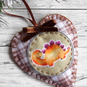 Dínókarácsony 4. kockás szív alakú karácsonyfadísz , Karácsony, Karácsonyi lakásdekoráció, Karácsonyfadíszek, Varrás, MESKA