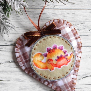 Dínókarácsony 5. kockás szív alakú karácsonyfadísz , Karácsony, Karácsonyi lakásdekoráció, Karácsonyfadíszek, Varrás, MESKA