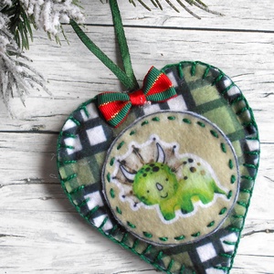 Dínókarácsony 6. kockás szív alakú karácsonyfadísz , Karácsony, Karácsonyi lakásdekoráció, Karácsonyfadíszek, Varrás, MESKA