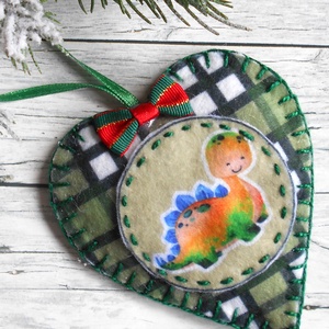 Dínókarácsony 9. kockás szív alakú karácsonyfadísz , Karácsony, Karácsonyi lakásdekoráció, Karácsonyfadíszek, Varrás, MESKA