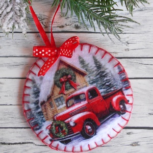 Teherautós kör alakú karácsonyfadísz 2. - Meska.hu