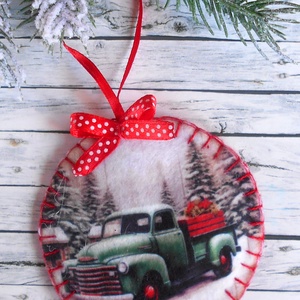 Teherautós kör alakú karácsonyfadísz 6., Karácsony, Karácsonyi lakásdekoráció, Karácsonyfadíszek, Varrás, MESKA