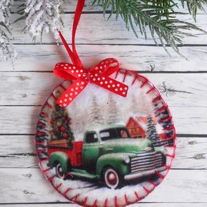 Teherautós kör alakú karácsonyfadísz 8., Karácsony, Karácsonyi lakásdekoráció, Karácsonyfadíszek, Varrás, MESKA