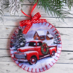 Teherautós kör alakú karácsonyfadísz 9. - Meska.hu