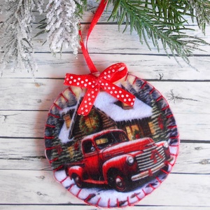 Teherautós kör alakú karácsonyfadísz 10. - Meska.hu