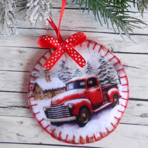 Teherautós kör alakú karácsonyfadísz 11. - Meska.hu