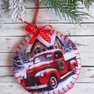 Teherautós kör alakú karácsonyfadísz 12. - Meska.hu