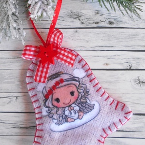 Cuki angyalkás harang alakú barkácsfilc dísz - Meska.hu