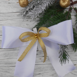 Fehér-arany csipeszes masni, karácsonyfára  - karácsony - karácsonyi lakásdekoráció - karácsonyfadíszek - Meska.hu