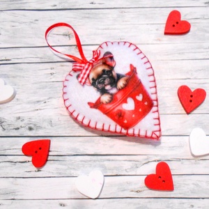 Francia buldog: valentin napi, kölyökkutyás szív dísz, Otthon & Életmód, Dekoráció, Fali és függő dekoráció, Függődísz, Varrás, MESKA