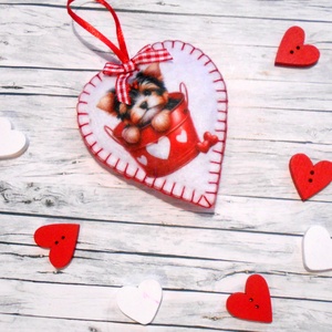 Yorki: valentin napi, kölyökkutyás szív dísz, Otthon & Életmód, Dekoráció, Fali és függő dekoráció, Függődísz, Varrás, MESKA